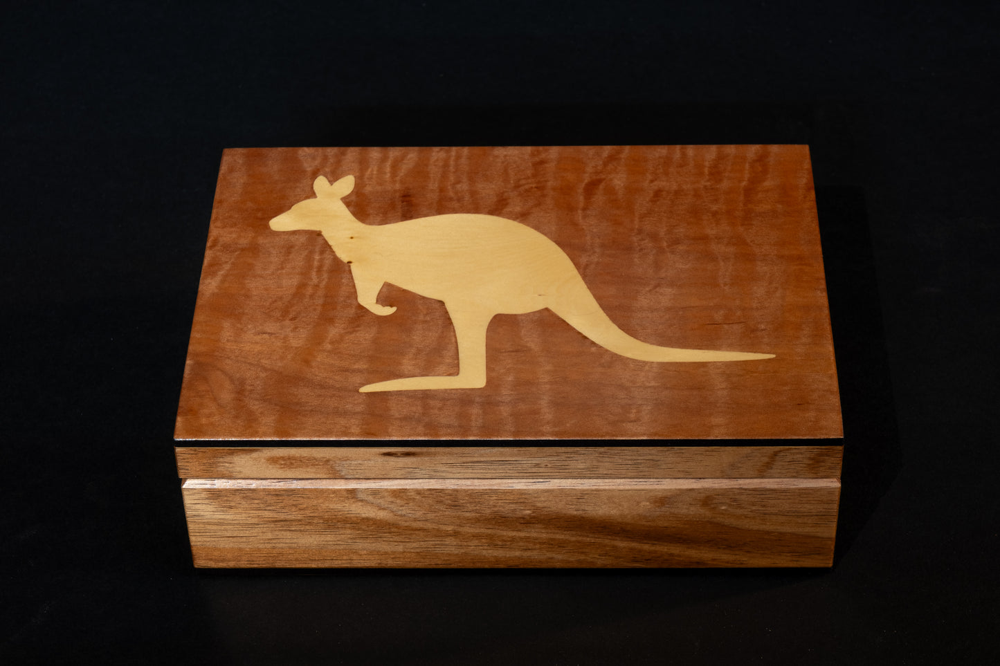 Myrtle with inlayed Huon Pine Kangaroo