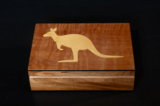 Myrtle with inlayed Huon Pine Kangaroo