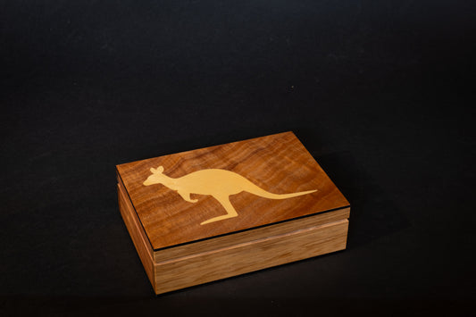 Blackwood with inlayed Huon Pine Kangaroo